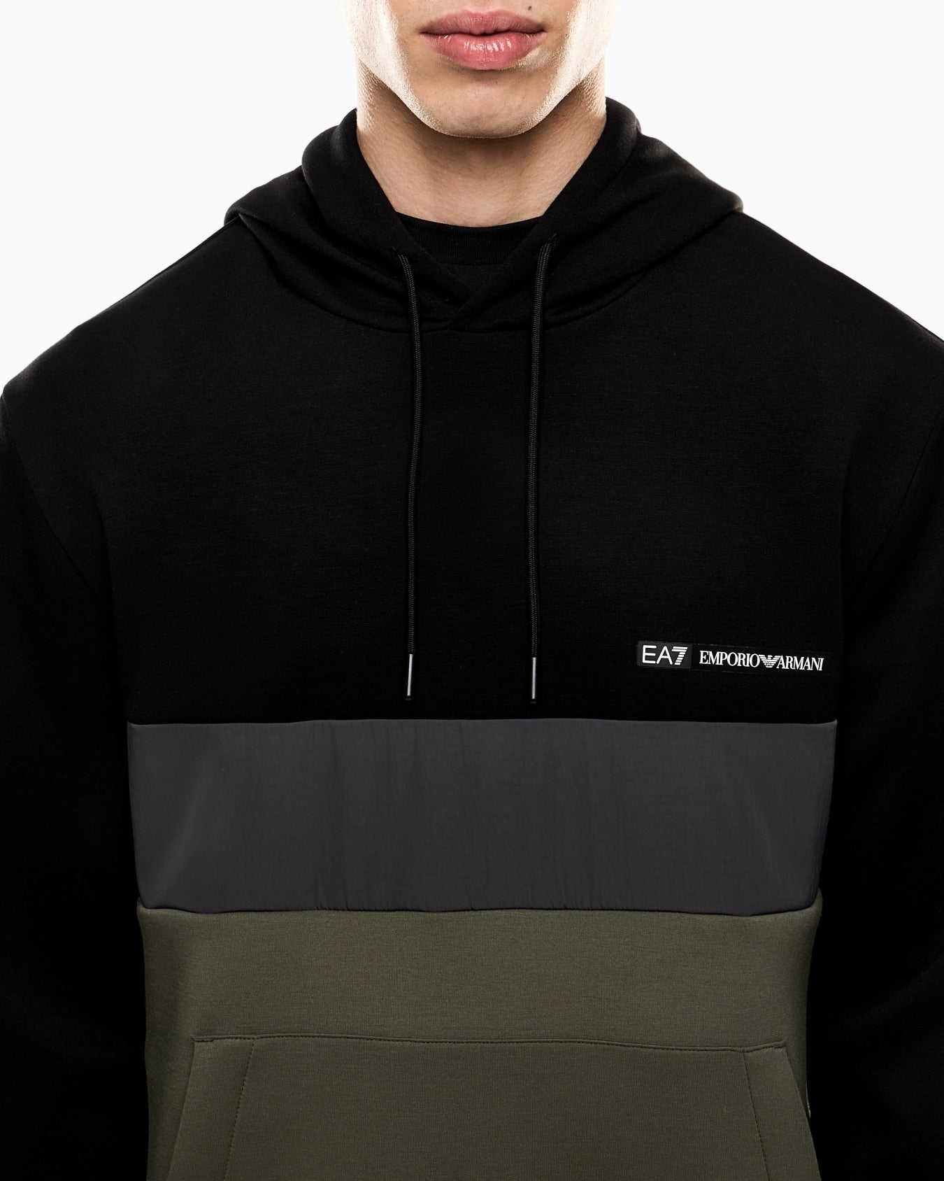EA7 Emporio Armani 7M000937 Athletic Colour Block Hooded Sweatshirt - Green