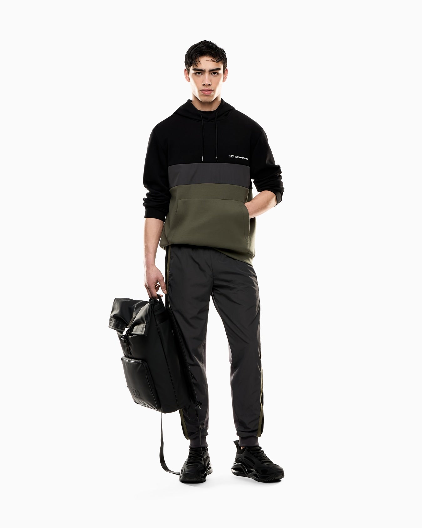 EA7 Emporio Armani 7M000937 Athletic Colour Block Hooded Sweatshirt - Green