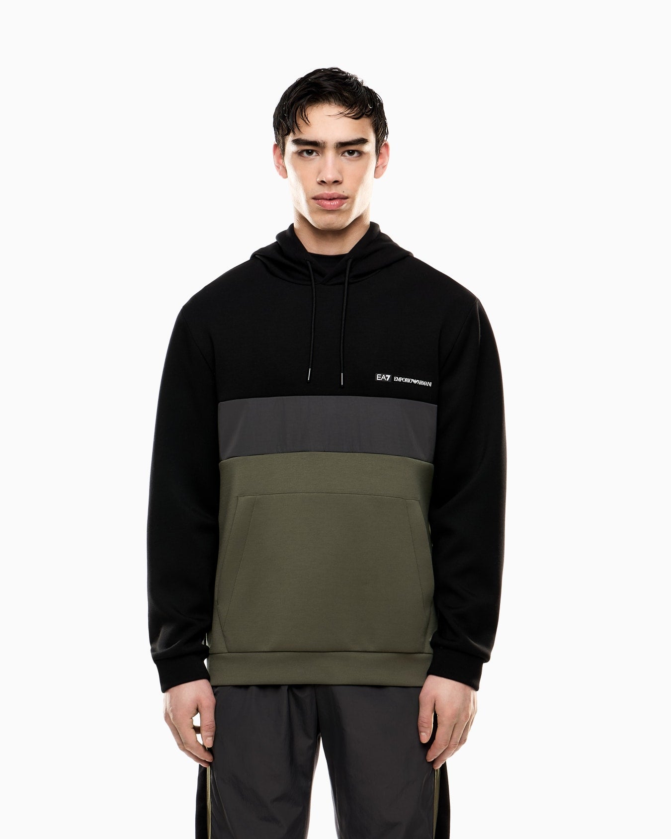 EA7 Emporio Armani 7M000937 Athletic Colour Block Hooded Sweatshirt - Green