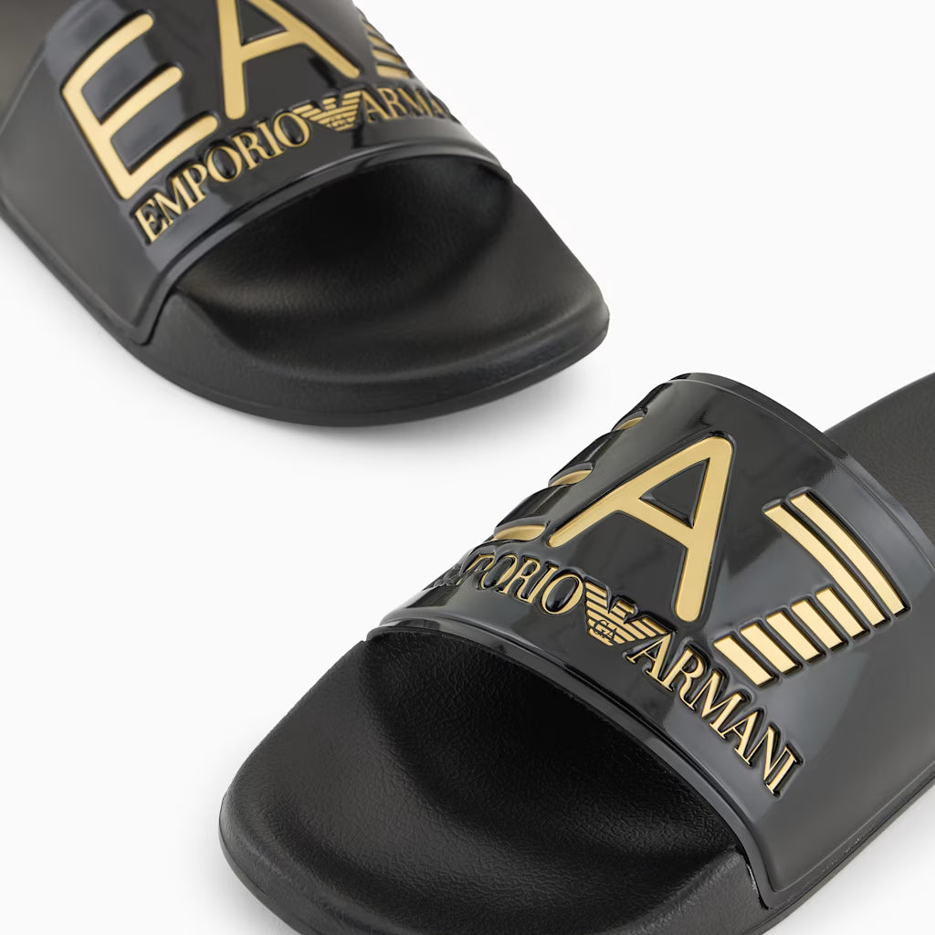 EA7 Emporio Armani 7X000108 Scarpe Beachwear Sliders - Shiny Black/Gold