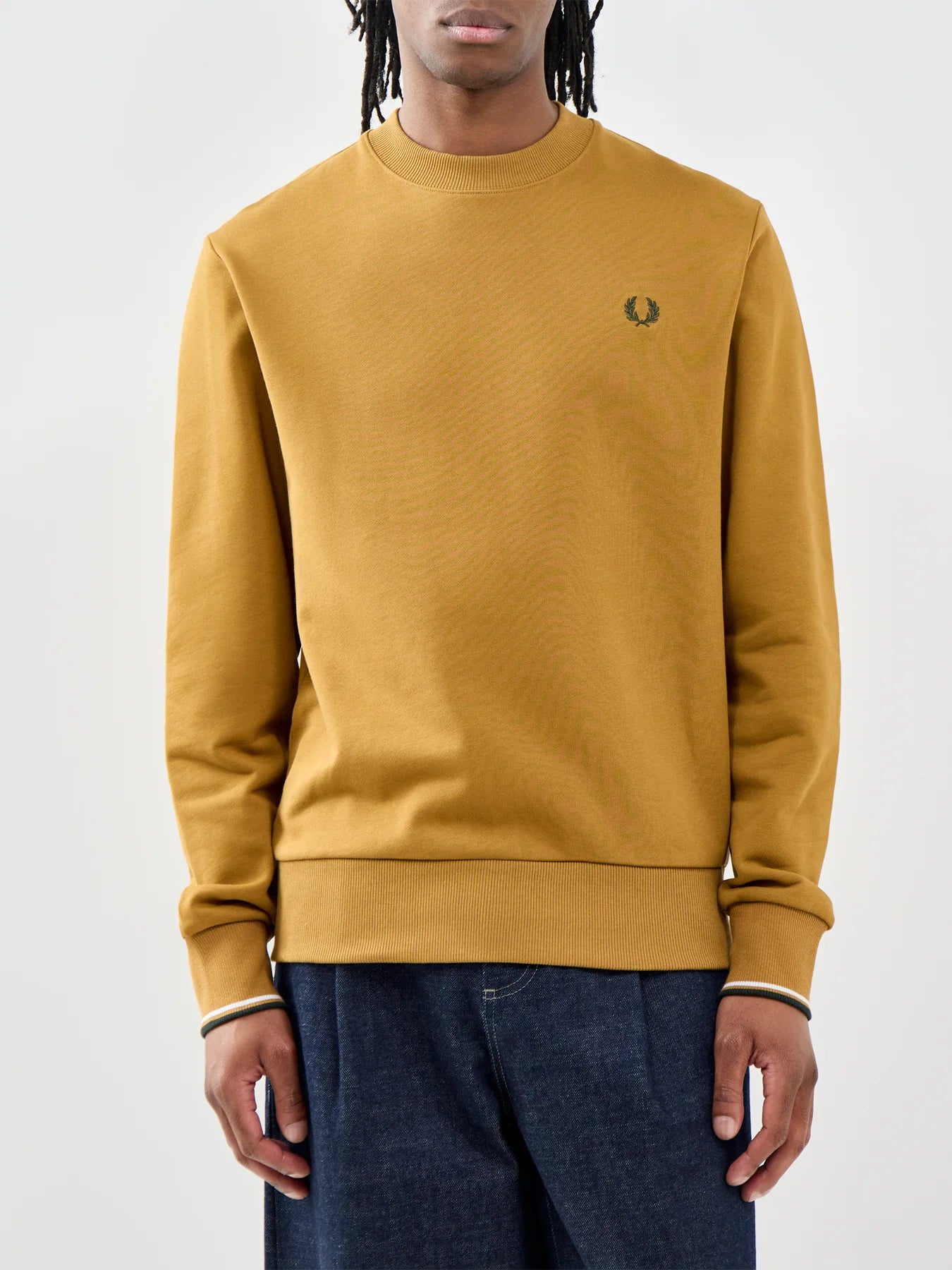 Fred Perry M7535 Crewneck Sweatshirt 80C - Dark Caramel/Dusk Blue/Night Green