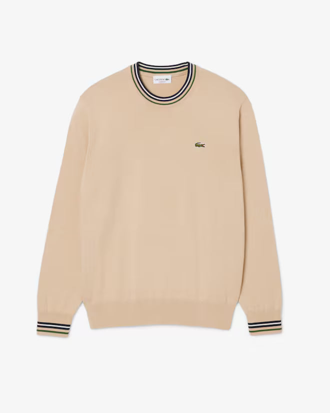 Lacoste AH5158 Striped Cotton Jersey Sweater - DV0 Beige/Navy Blue