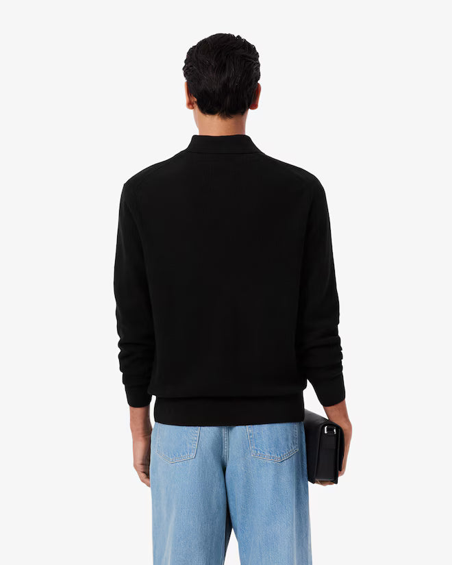 Lacoste AH5187 Cotton & Wool Blend Half-Zip Polo Collar Sweater - 031 Black