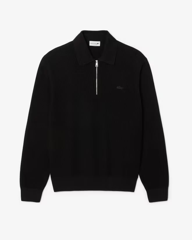 Lacoste AH5187 Cotton & Wool Blend Half-Zip Polo Collar Sweater - 031 Black