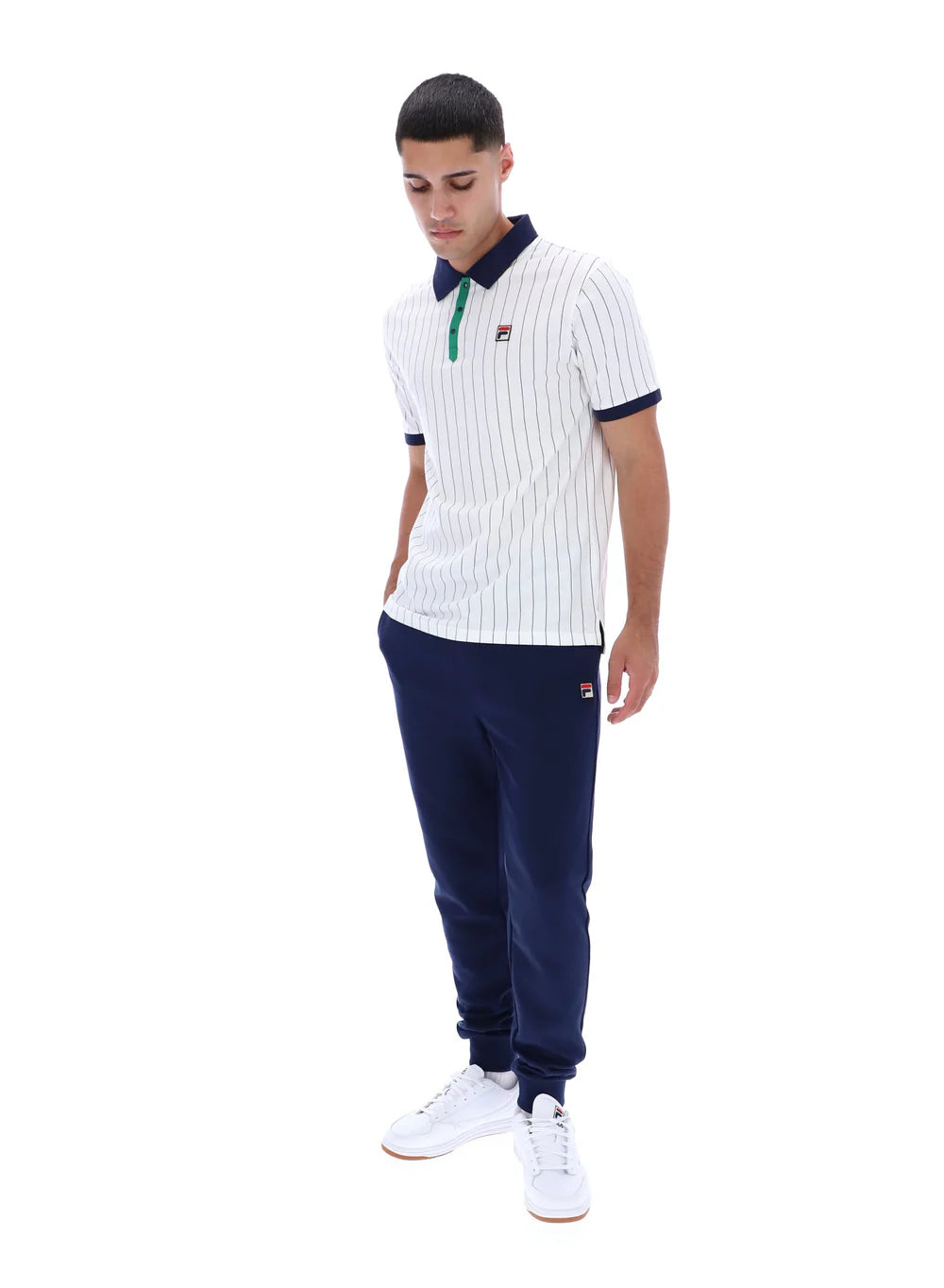 FILA BB1 Classic Vintage Striped Polo - White/Green/FILA Navy