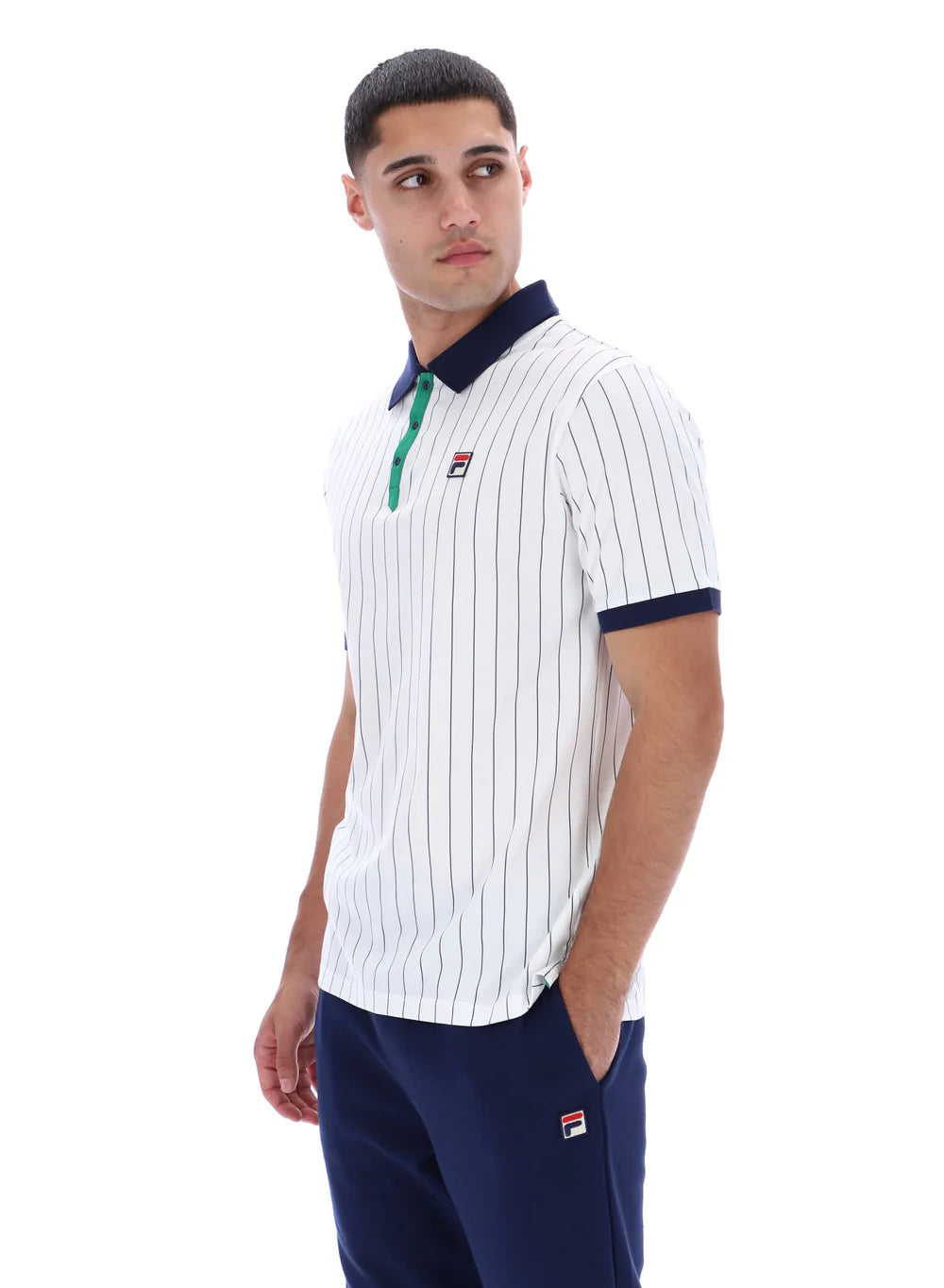 FILA BB1 Classic Vintage Striped Polo - White/Green/FILA Navy