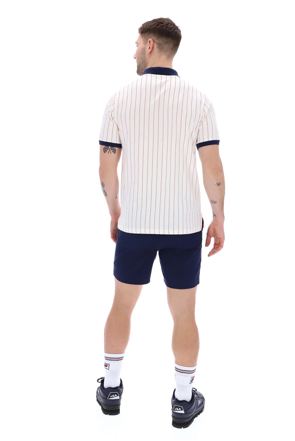 Fila LM1839AT Classic Vintage Striped Polo T-Shirt - White/Navy Fila/Fila Red