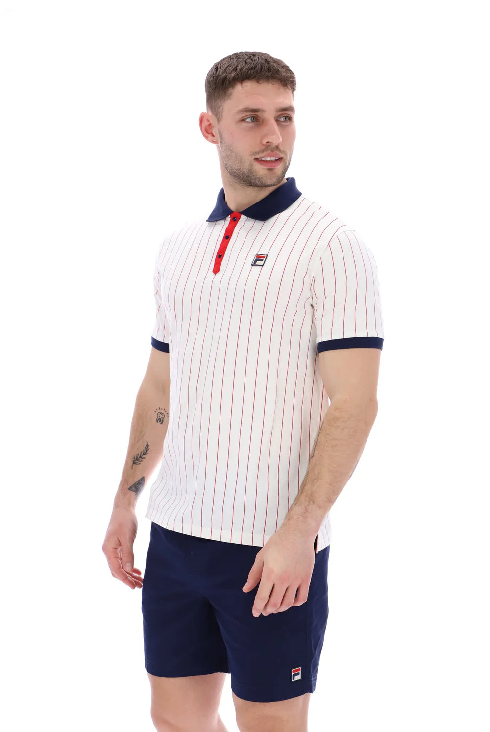 Fila LM1839AT Classic Vintage Striped Polo T-Shirt - White/Navy Fila/Fila Red