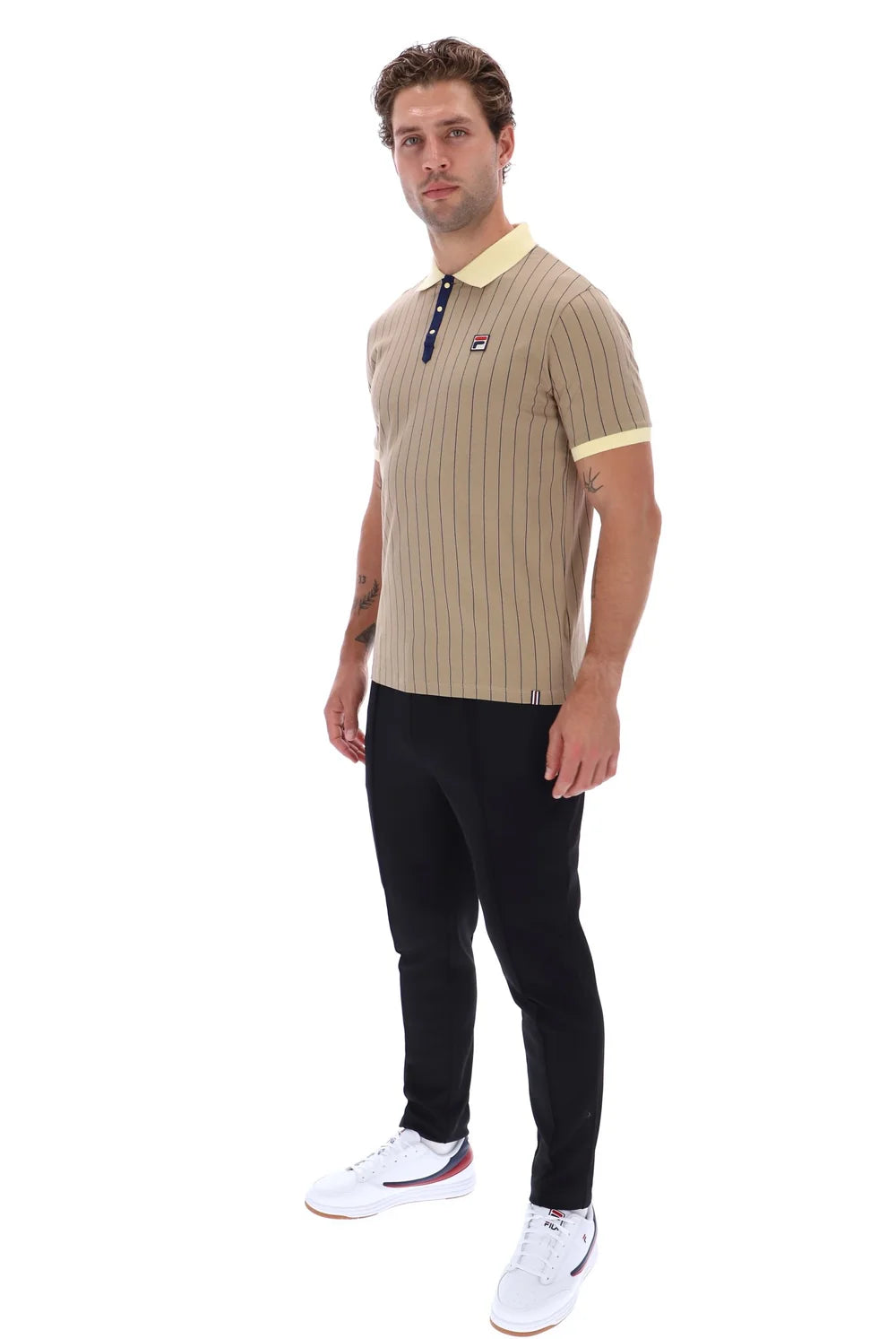 Fila LM1839AT Classic Vintage Striped Polo T-Shirt 223 - Chinchilla/Double Cream/Fila Navy