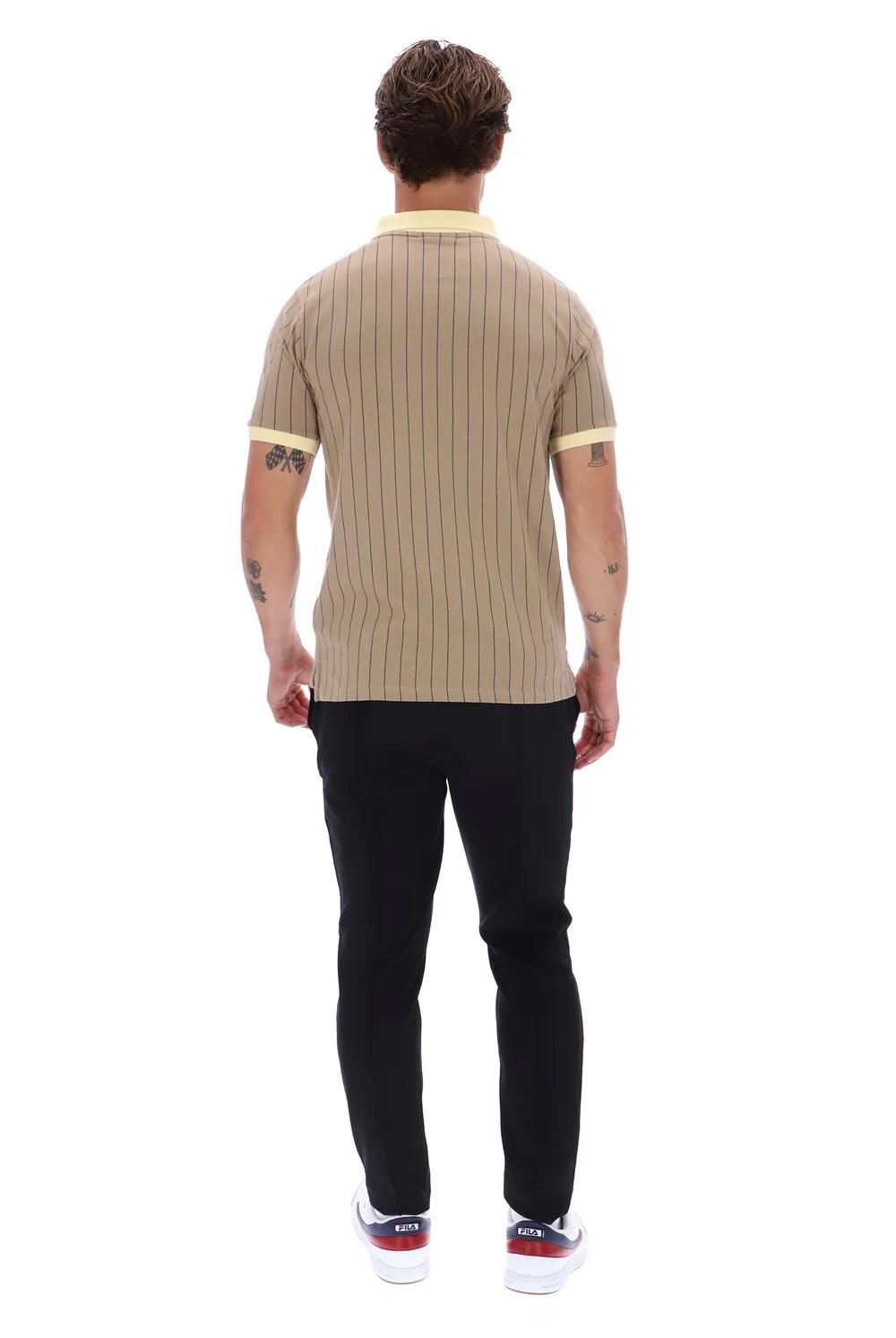 Fila LM1839AT Classic Vintage Striped Polo T-Shirt 223 - Chinchilla/Double Cream/Fila Navy