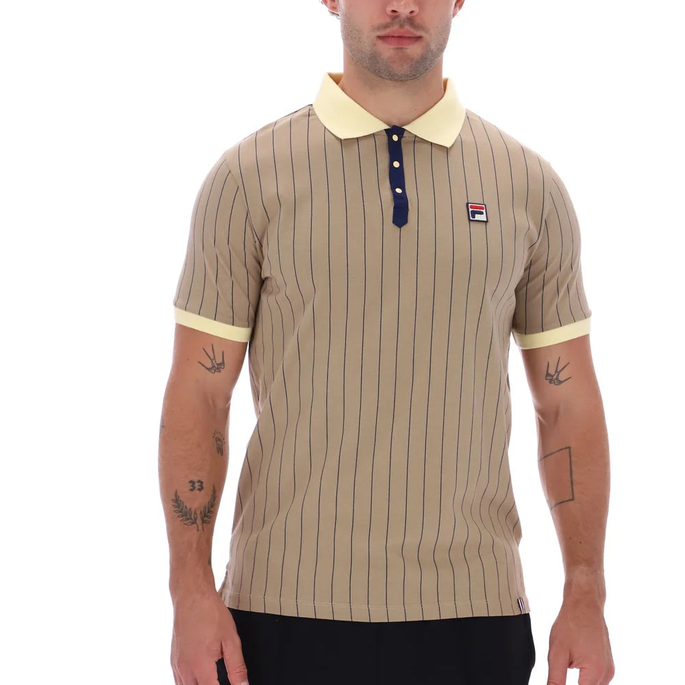 Fila LM1839AT Classic Vintage Striped Polo T-Shirt 223 - Chinchilla/Double Cream/Fila Navy