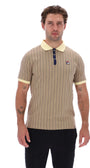 Fila LM1839AT Classic Vintage Striped Polo T-Shirt 223 - Chinchilla/Double Cream/Fila Navy