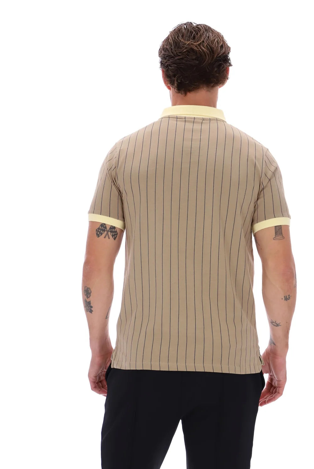 Fila LM1839AT Classic Vintage Striped Polo T-Shirt 223 - Chinchilla/Double Cream/Fila Navy