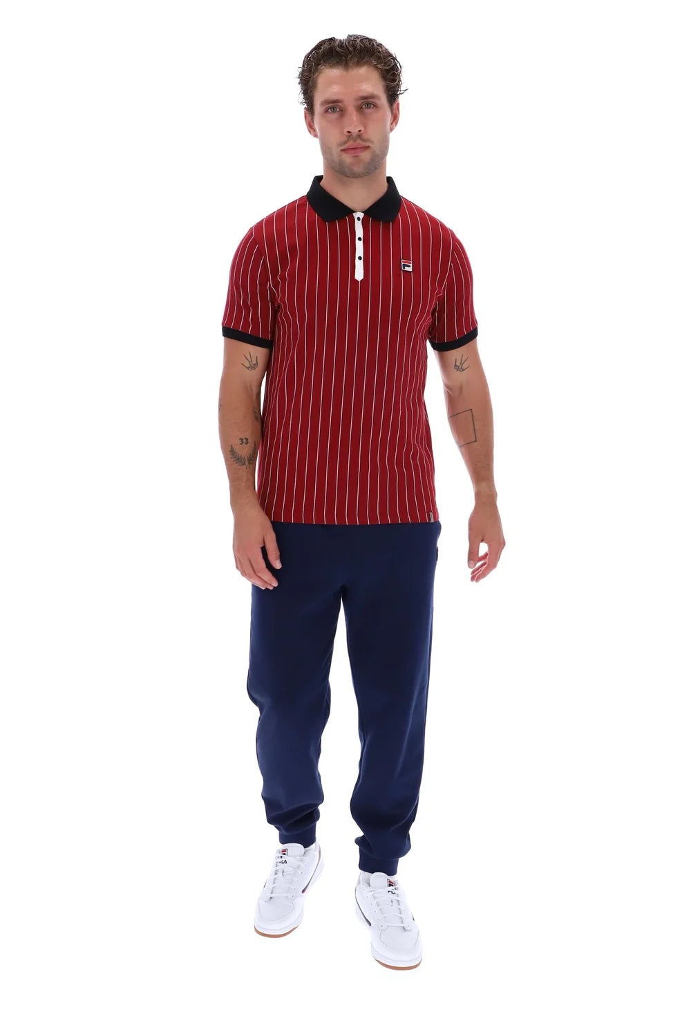 Fila LM1839AT Classic Vintage Striped Polo T-Shirt 553 - Sundried Tomato/Black
