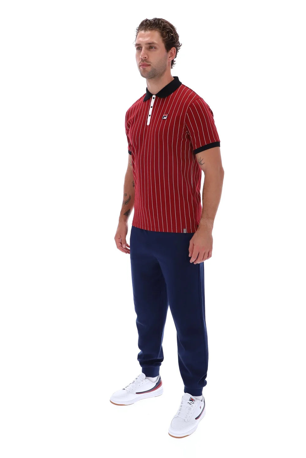 Fila LM1839AT Classic Vintage Striped Polo T-Shirt 553 - Sundried Tomato/Black