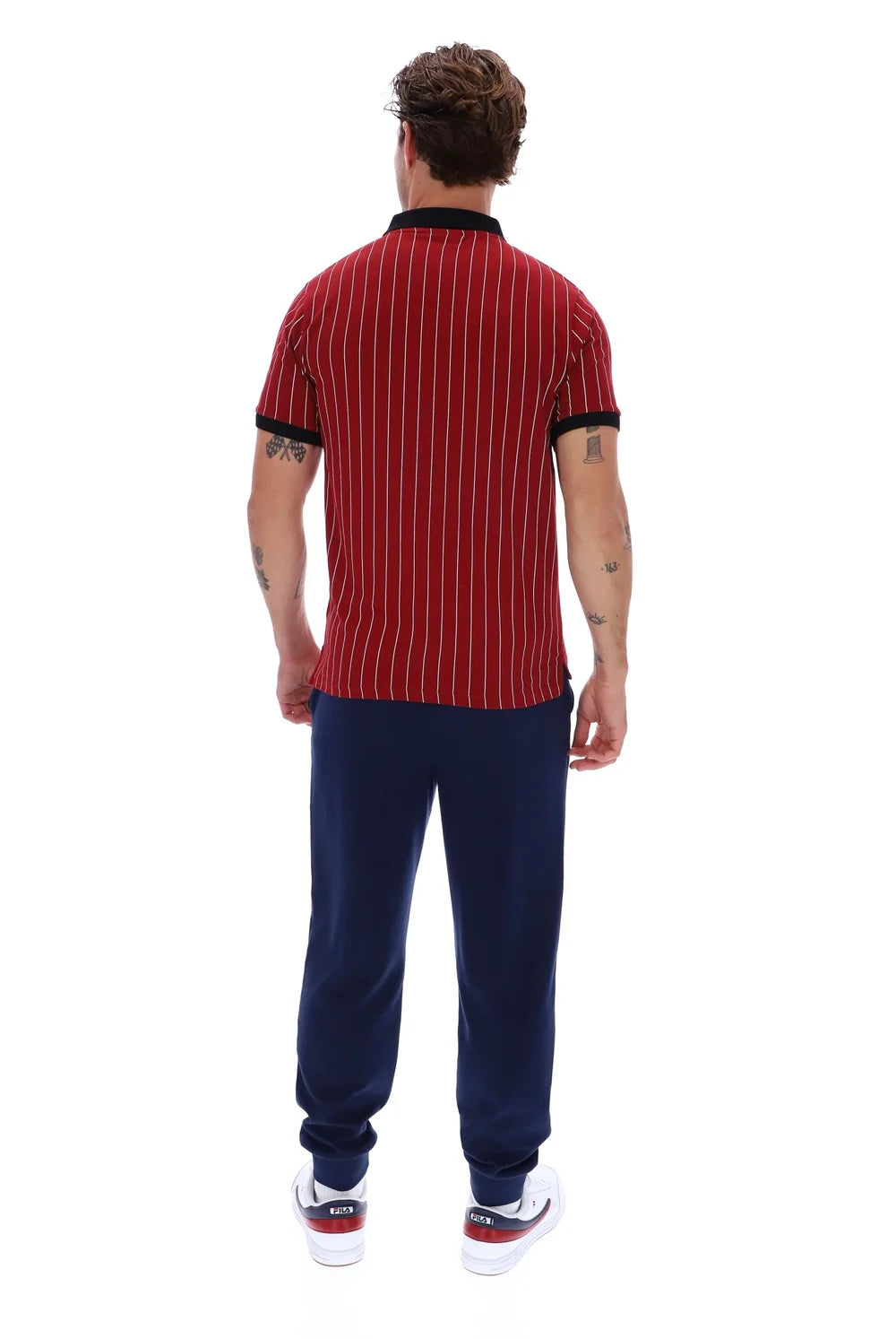 Fila LM1839AT Classic Vintage Striped Polo T-Shirt 553 - Sundried Tomato/Black