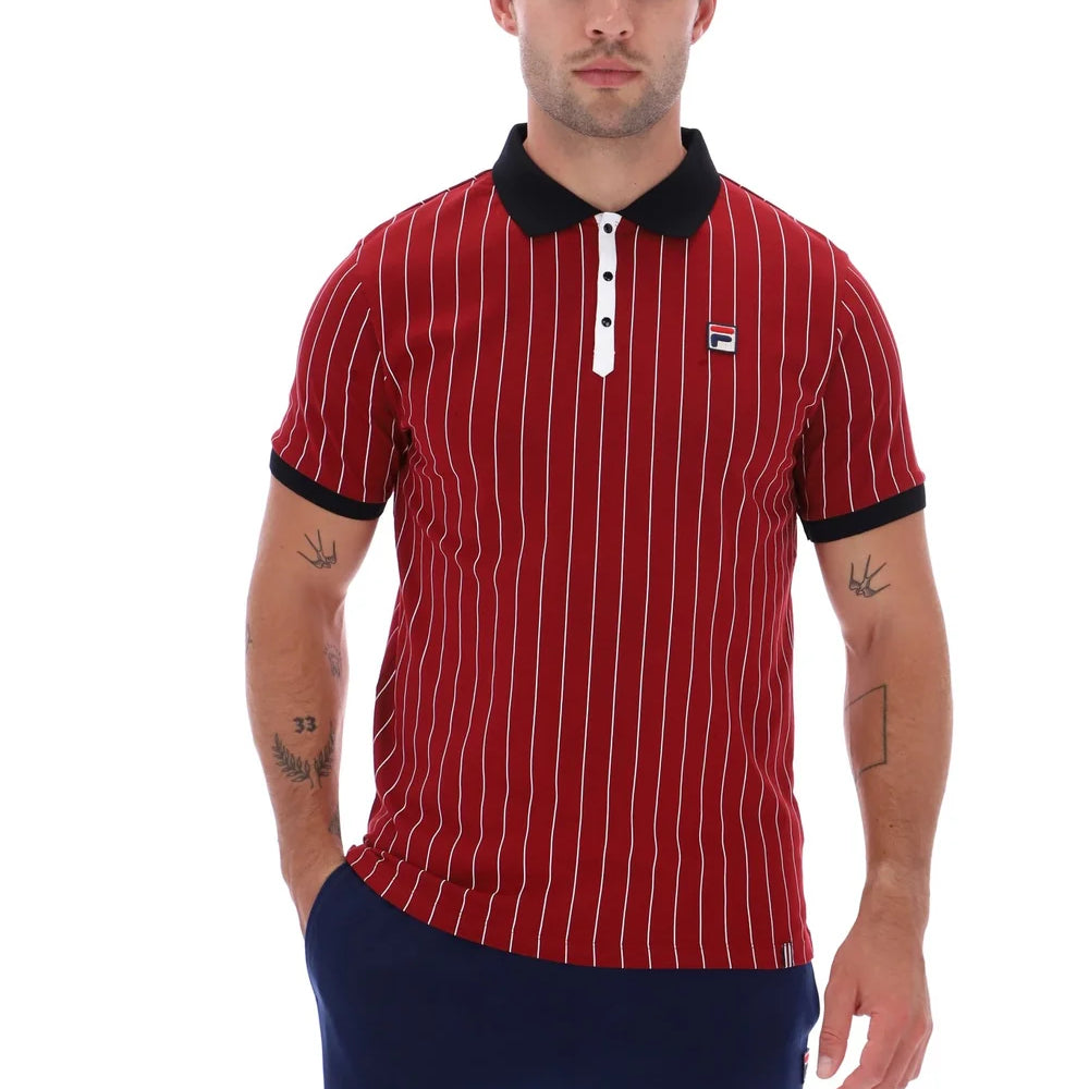 Fila LM1839AT Classic Vintage Striped Polo T-Shirt 553 - Sundried Tomato/Black