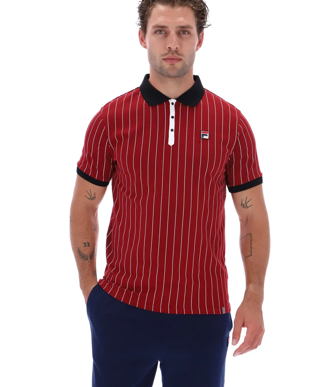 Fila LM1839AT Classic Vintage Striped Polo T-Shirt 553 - Sundried Tomato/Black
