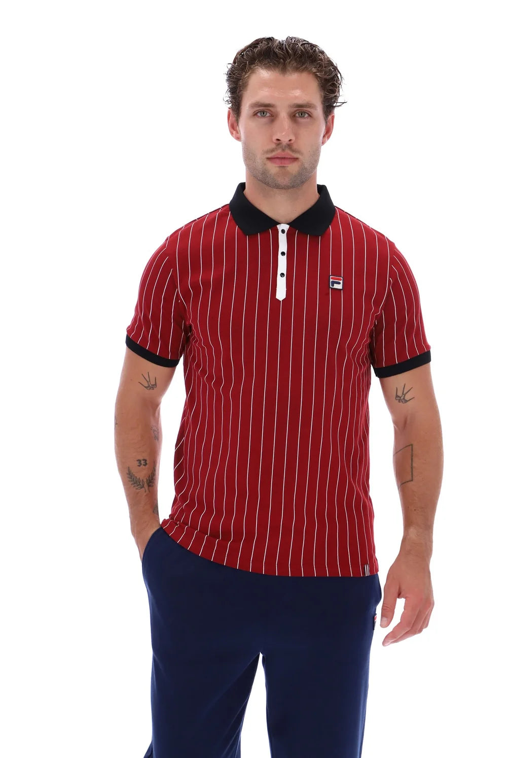 Fila LM1839AT Classic Vintage Striped Polo T-Shirt 553 - Sundried Tomato/Black