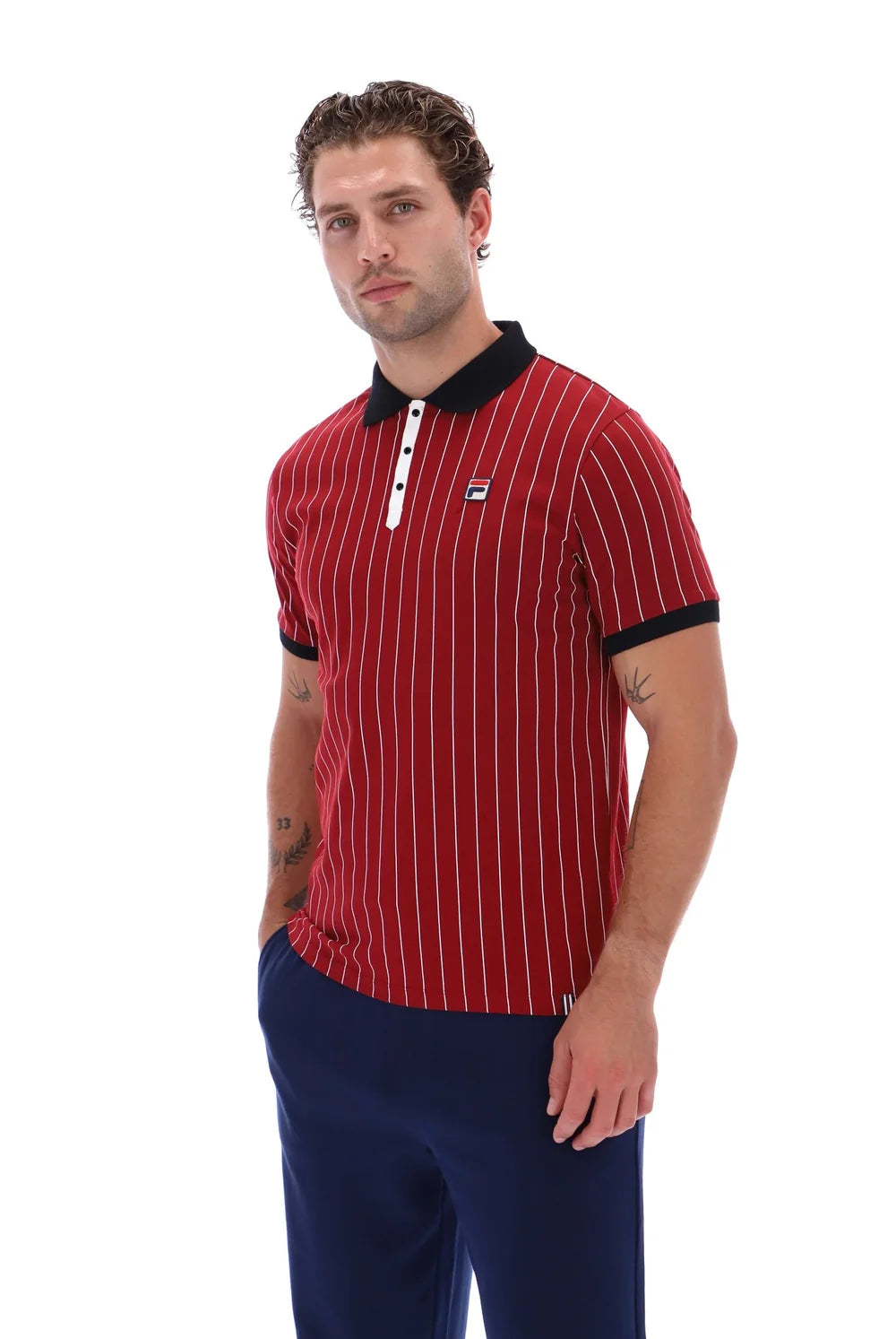 Fila LM1839AT Classic Vintage Striped Polo T-Shirt 553 - Sundried Tomato/Black