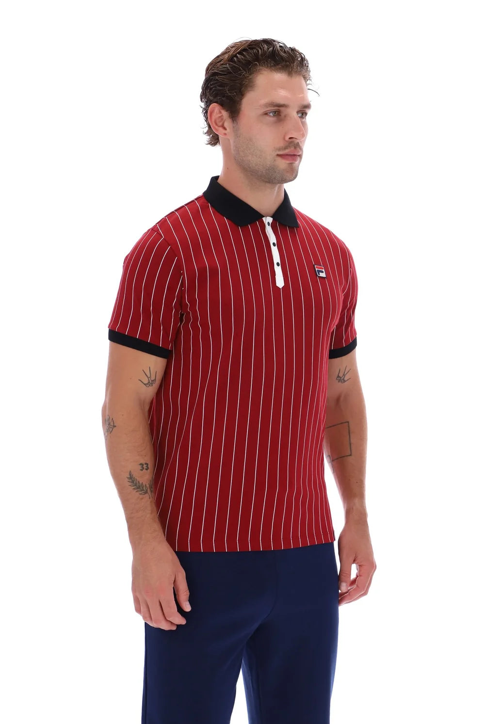 Fila LM1839AT Classic Vintage Striped Polo T-Shirt 553 - Sundried Tomato/Black