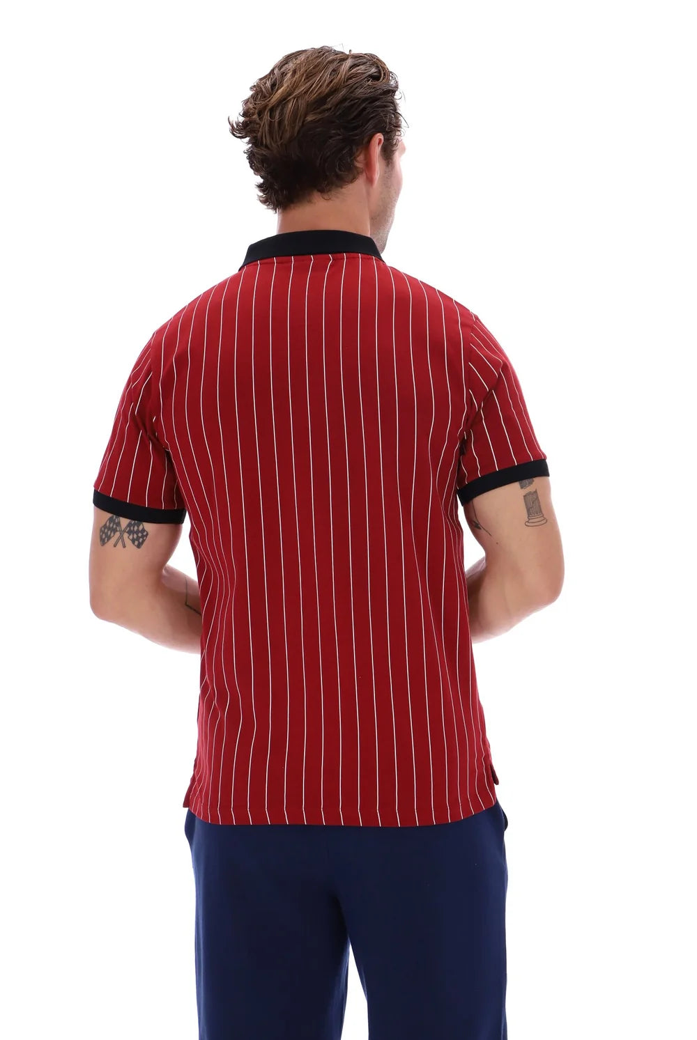 Fila LM1839AT Classic Vintage Striped Polo T-Shirt 553 - Sundried Tomato/Black