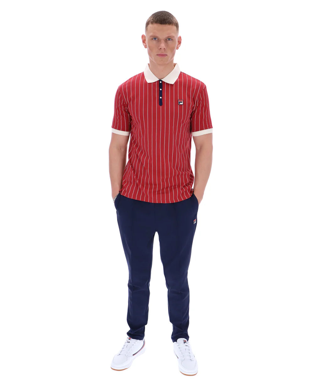 Fila LM1839AT Classic Vintage Striped Polo T-Shirt 755 - Garnet/Gardenia/Fila Navy