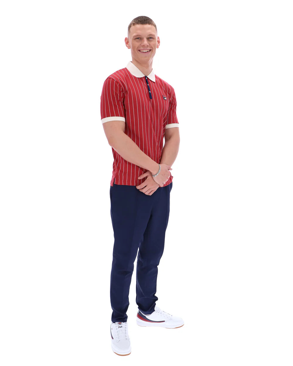 Fila LM1839AT Classic Vintage Striped Polo T-Shirt 755 - Garnet/Gardenia/Fila Navy