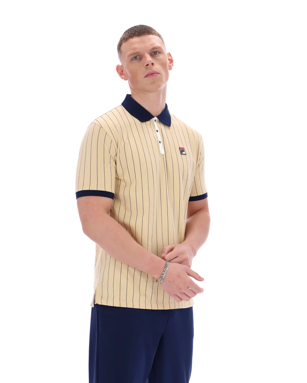 Fila LM1839AT Classic Vintage Striped Polo T-Shirt 921 Classic Beige/Fila Navy/Gardenia