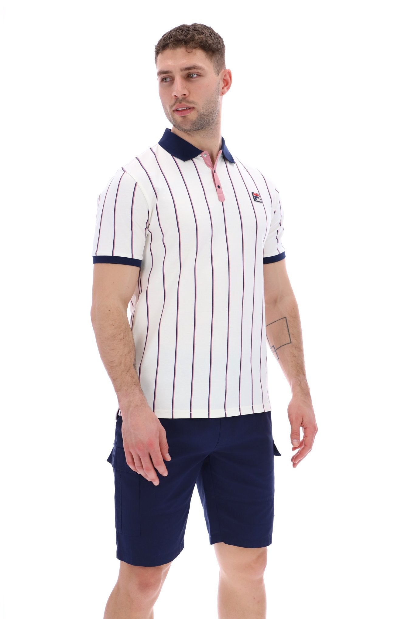 Fila Brett Stripe Polo Shirt Grdnia/Navy/Foxglv