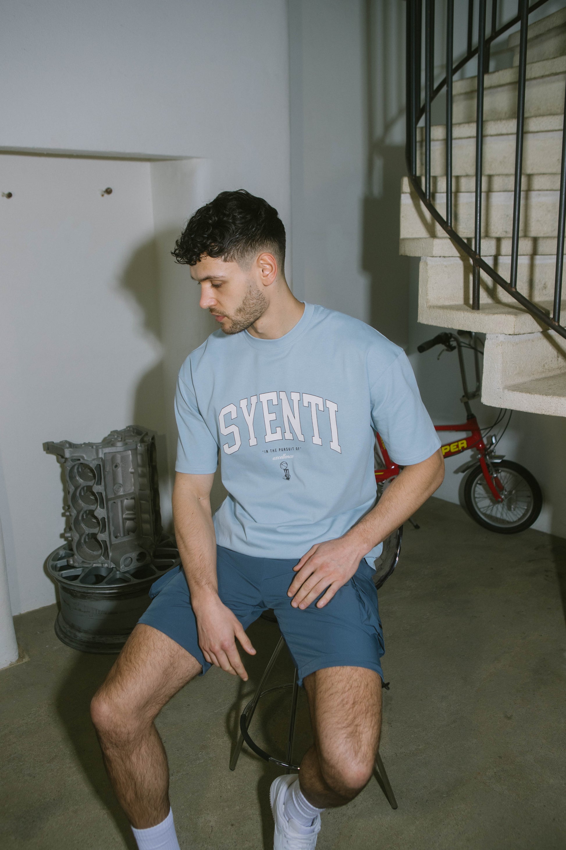 Syenti Varsity Logo T-Shirt - Powder Blue