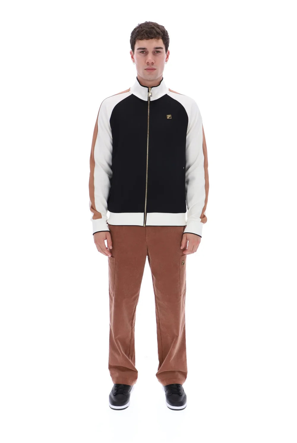 Fila FW26GMG025 Cory Colour Block Track Jacket W/ Bamboo 001 - White Down/Raw Umber