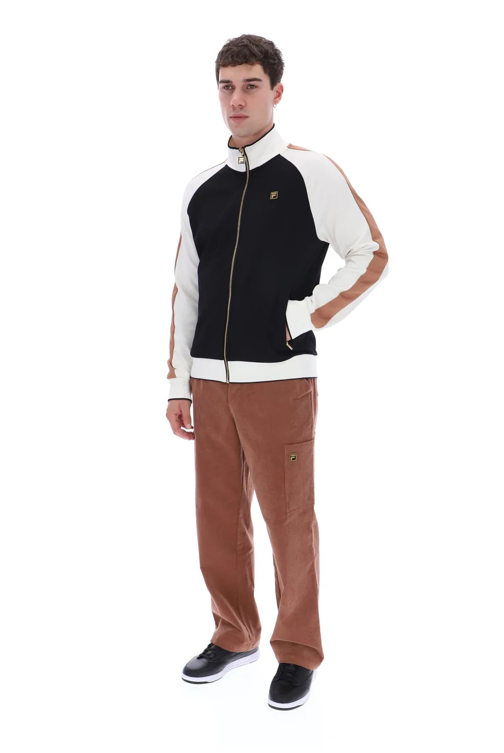 Fila FW26GMG025 Cory Colour Block Track Jacket W/ Bamboo 001 - White Down/Raw Umber