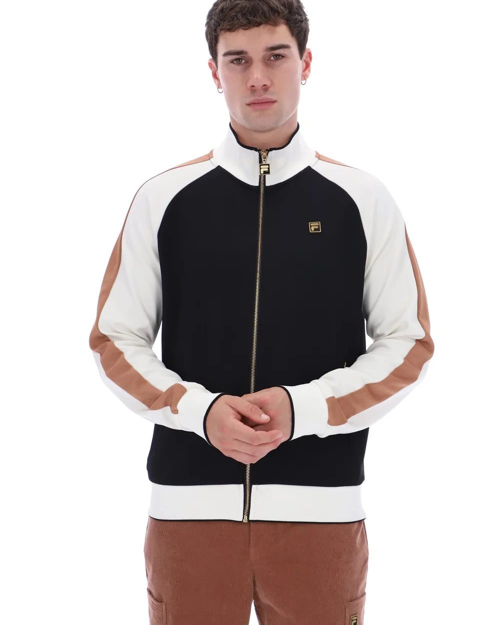 Fila FW26GMG025 Cory Colour Block Track Jacket W/ Bamboo 001 - White Down/Raw Umber