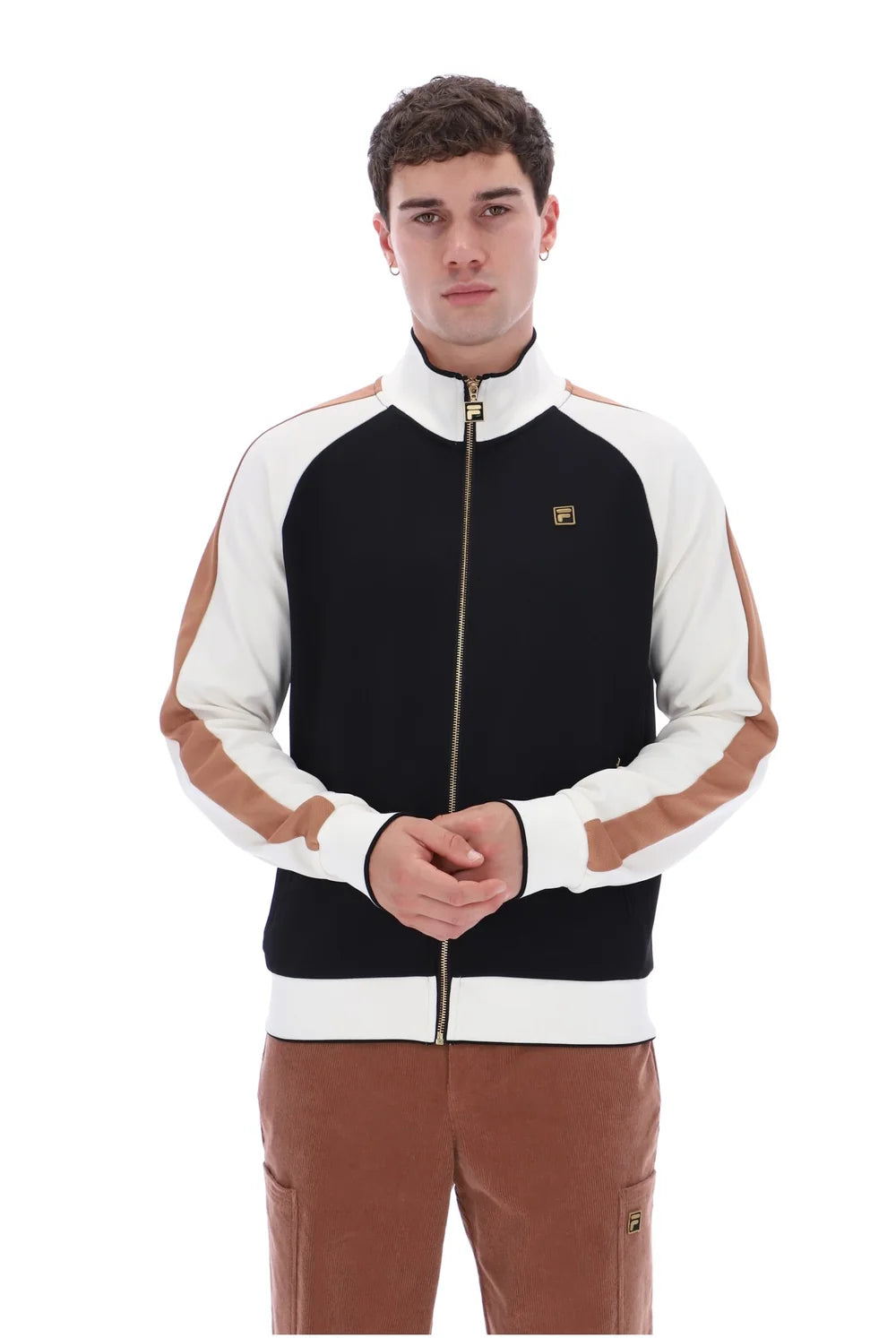 Fila FW26GMG025 Cory Colour Block Track Jacket W/ Bamboo 001 - White Down/Raw Umber