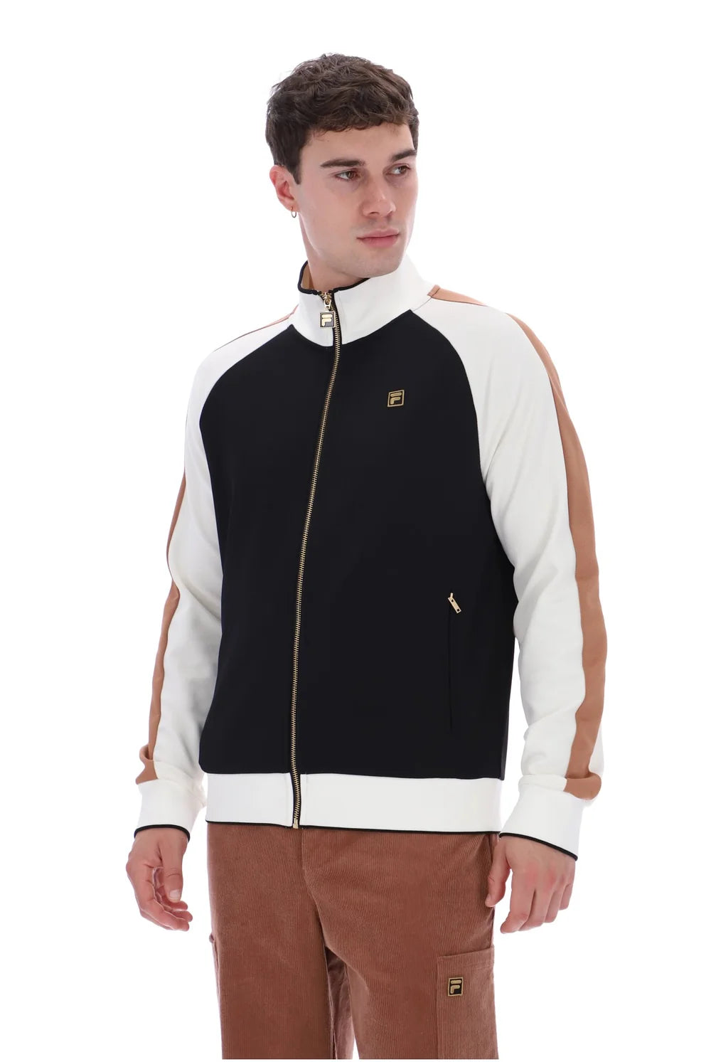 Fila FW26GMG025 Cory Colour Block Track Jacket W/ Bamboo 001 - White Down/Raw Umber
