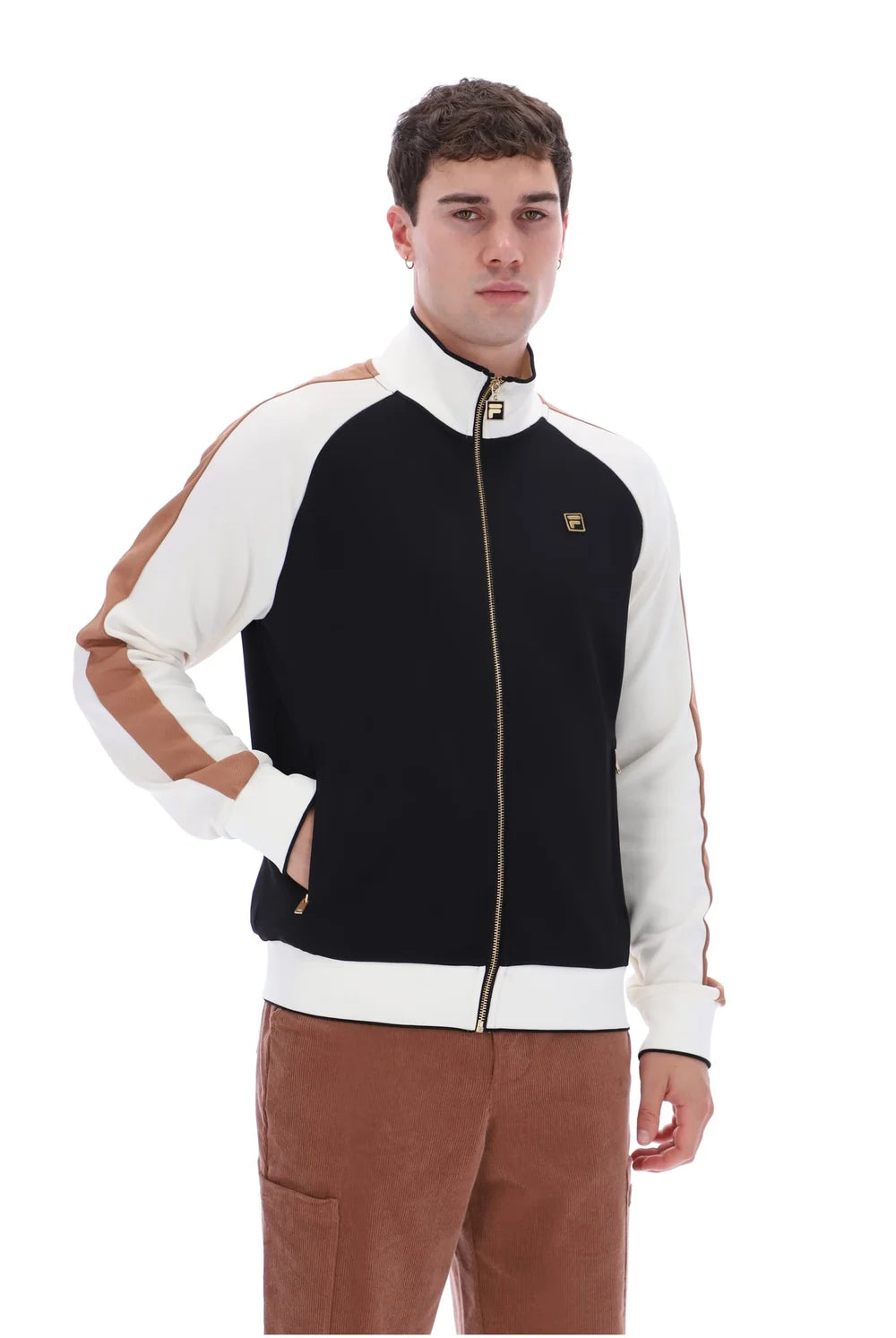 Fila FW26GMG025 Cory Colour Block Track Jacket W/ Bamboo 001 - White Down/Raw Umber