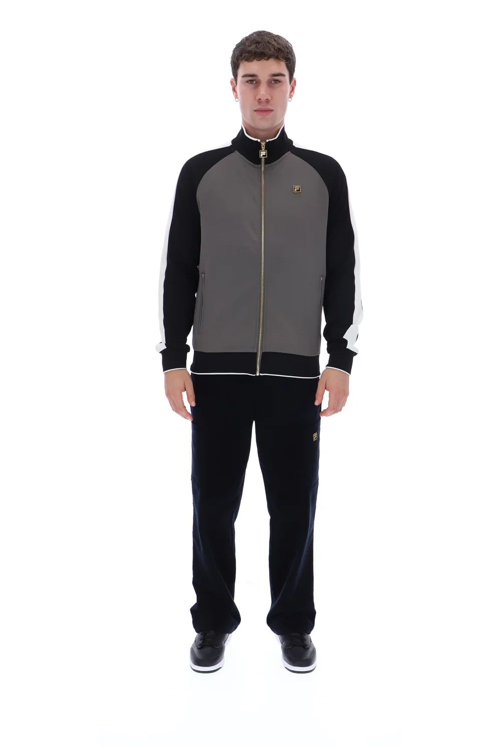 Fila FW26GMG025 Cory Colour Block Track Jacket W/ Bamboo Badge 915 - Gunmetal/Black/White Down