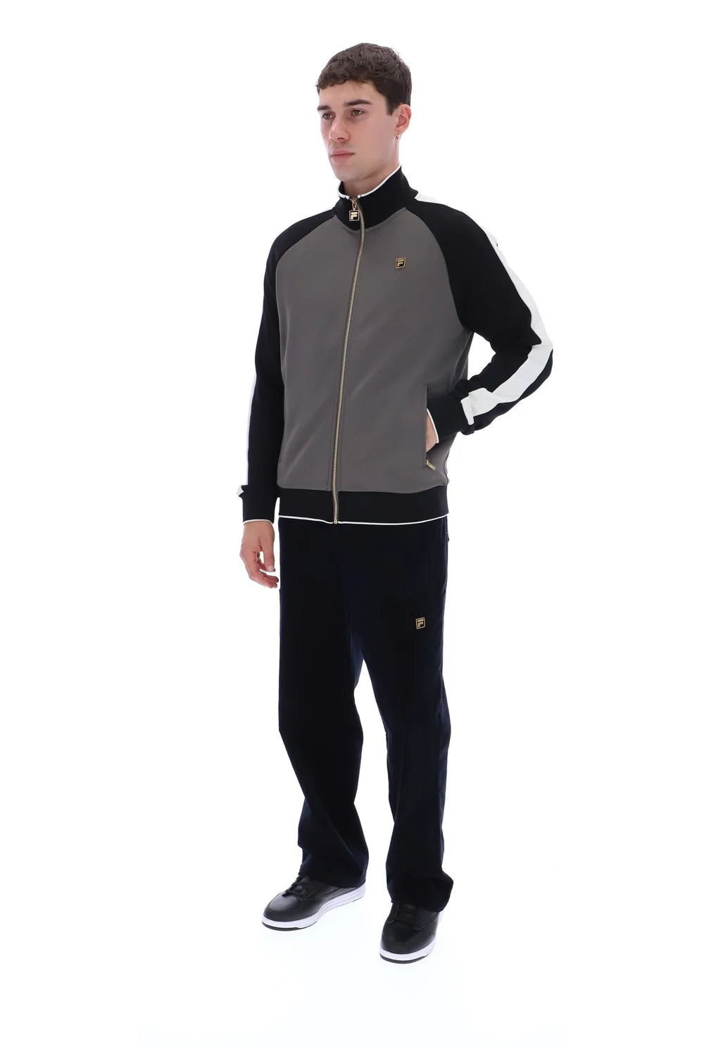 Fila FW26GMG025 Cory Colour Block Track Jacket W/ Bamboo Badge 915 - Gunmetal/Black/White Down