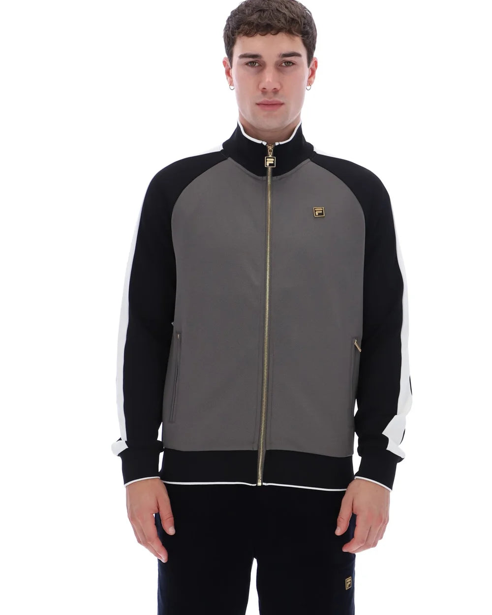 Fila FW26GMG025 Cory Colour Block Track Jacket W/ Bamboo Badge 915 - Gunmetal/Black/White Down