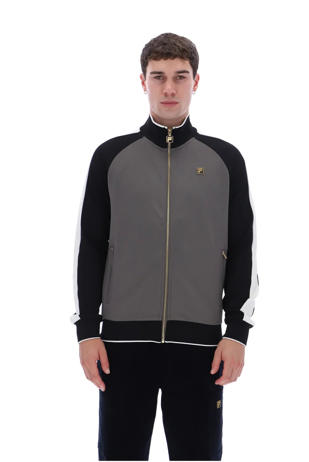 Fila FW26GMG025 Cory Colour Block Track Jacket W/ Bamboo Badge 915 - Gunmetal/Black/White Down