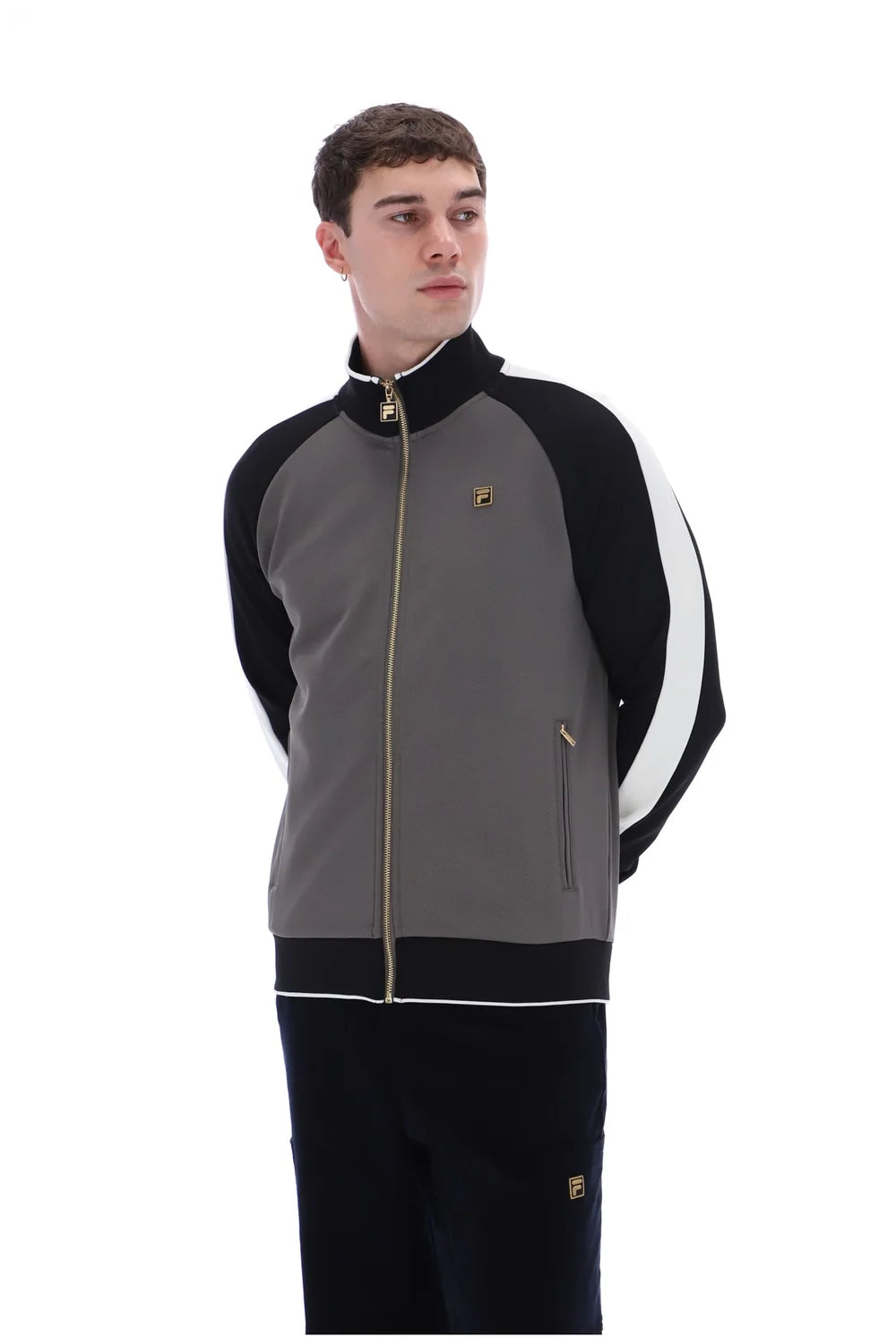 Fila FW26GMG025 Cory Colour Block Track Jacket W/ Bamboo Badge 915 - Gunmetal/Black/White Down