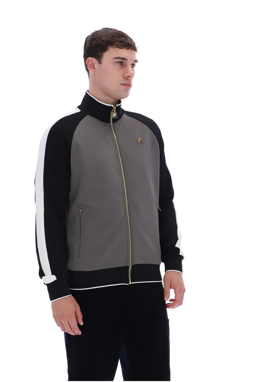 Fila FW26GMG025 Cory Colour Block Track Jacket W/ Bamboo Badge 915 - Gunmetal/Black/White Down