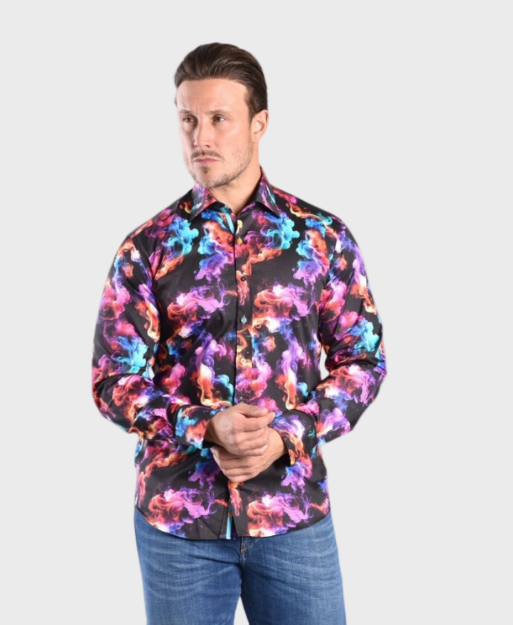 Claudio Lugli CP6953 Smoke Multicoloured Print Shirt - Black