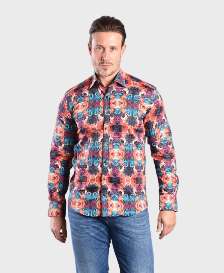 Claudio Lugli CP6976 Wavy Ornaments Print Shirt - Orange