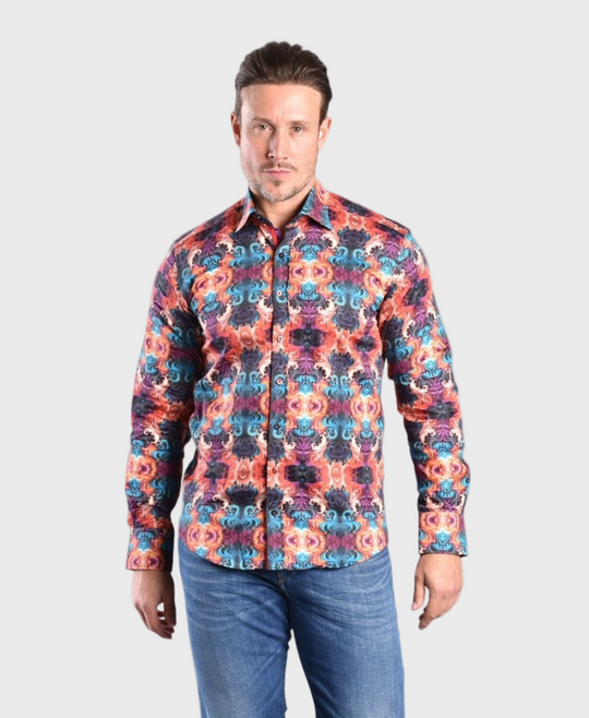 Claudio Lugli CP6976 Wavy Ornaments Print Shirt - Orange