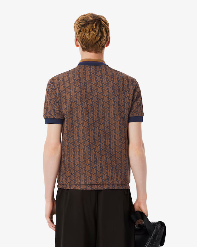 Lacoste DH1417 Classic Fit Monogram Jacquard Polo Shirt - 914 Purple/Brown