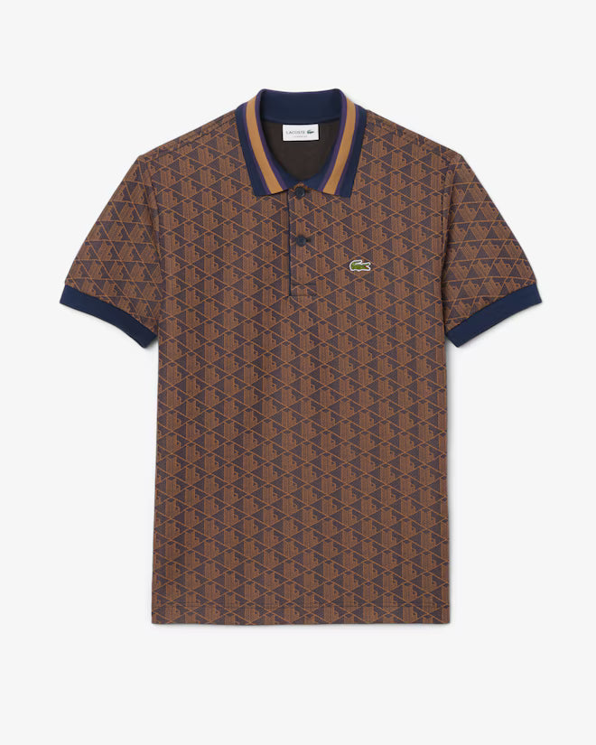 Lacoste DH1417 Classic Fit Monogram Jacquard Polo Shirt - 914 Purple/Brown