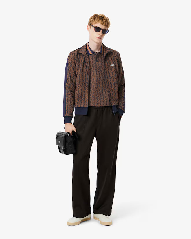 Lacoste DH1417 Classic Fit Monogram Jacquard Polo Shirt - 914 Purple/Brown