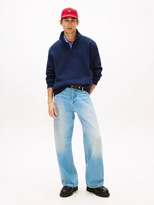 Tommy Jeans Flag Fleece Quarter-Zip Jumper - Dark Night Navy